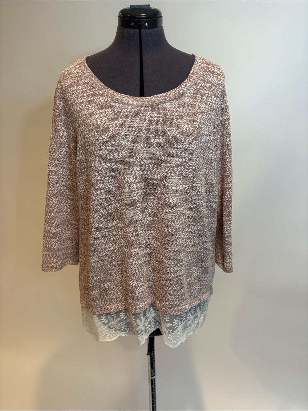 LOFT Pink Marled Scoop Neck Sweater with Lace Trim